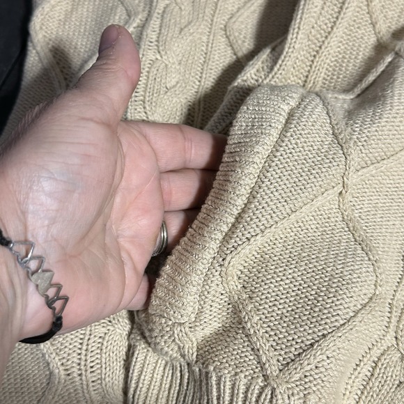 VINTAGE John Blair Cable Knit 3/4 Zip Mens L Tall Ivory Sweater 90 Pockets - Picture 8 of 8